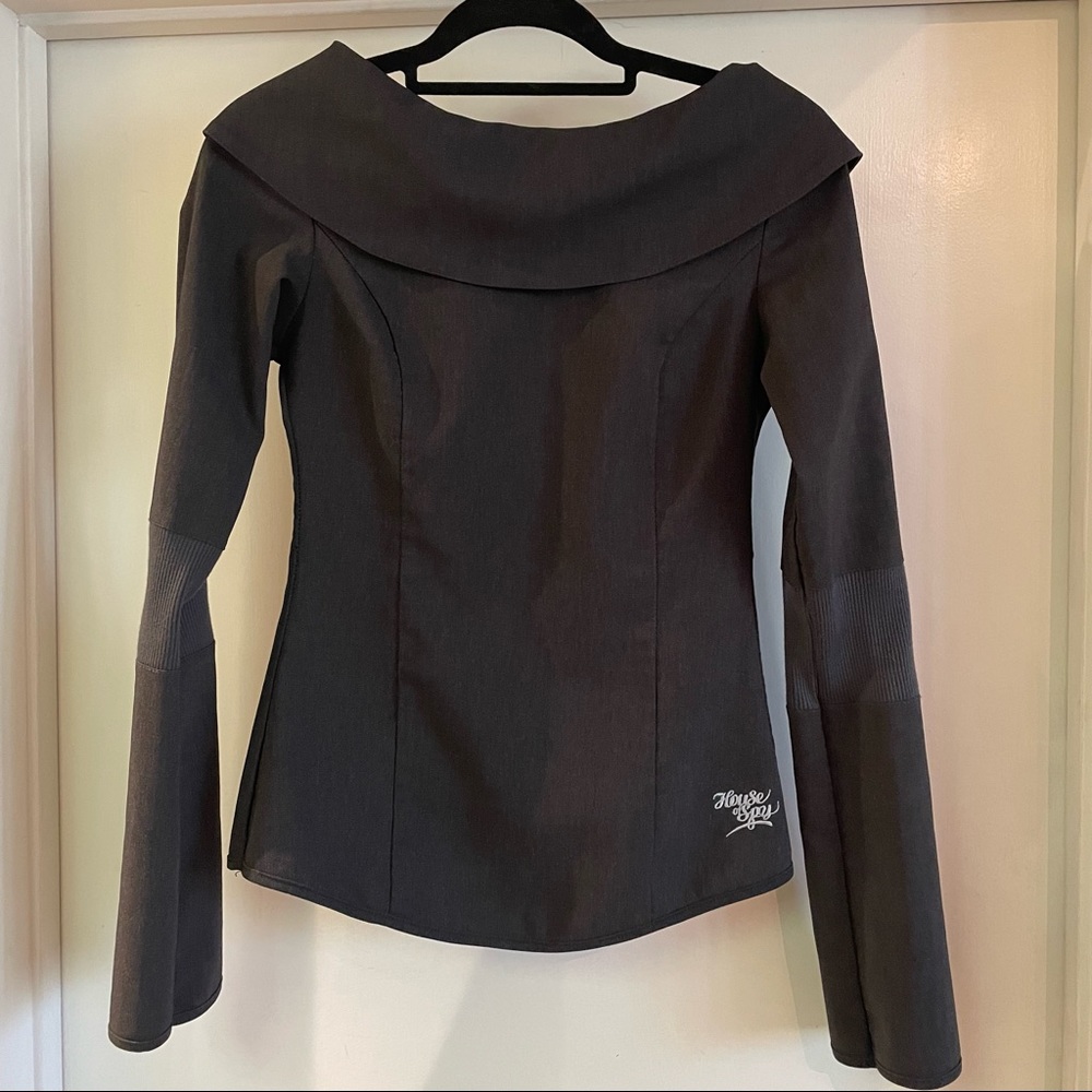 Vintage 90s House of Spy boatneck shirt with stretchy ribbed elbows.